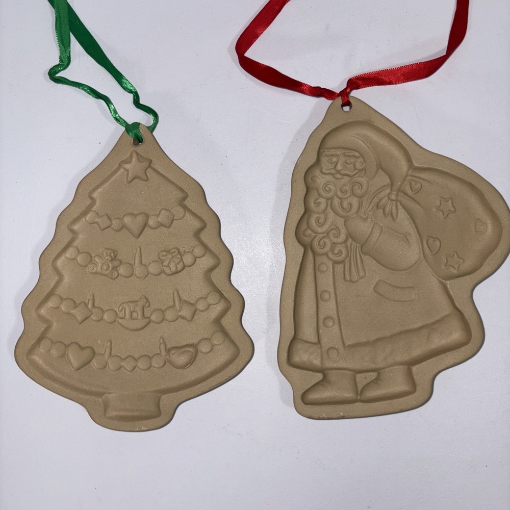 Vintage Brown Bag‎ Cookie Art Christmas Tree 1986 & Santa 1989 Mold Lot 2pc